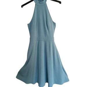 DRESS THE POPULATION Paulina Dress Size XXS Blue Halter Neck Mesh Sleeveless